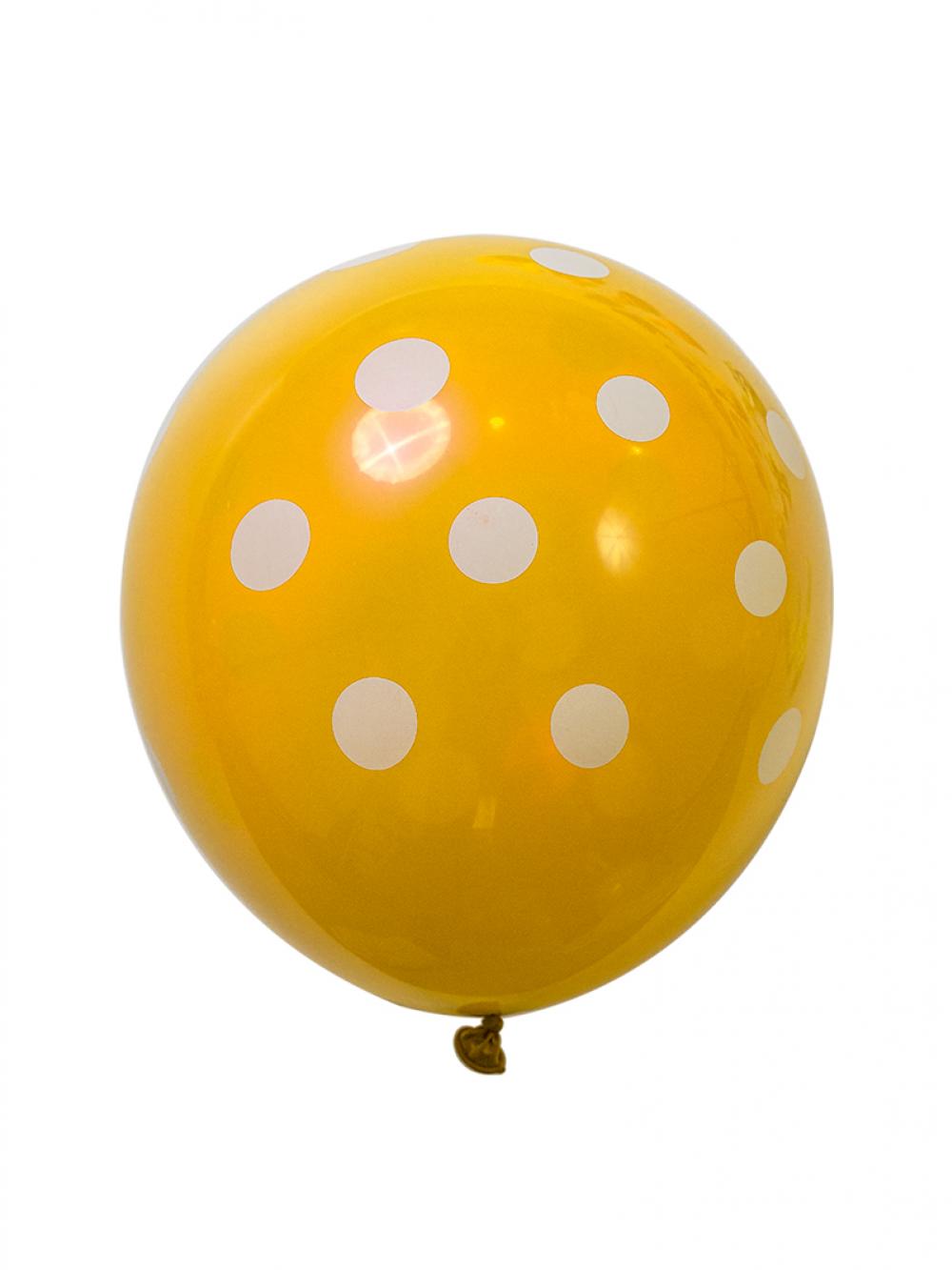 12 Inch Standard Polka Dot Balloons Yellow Balloon  White Dot (10PCS)