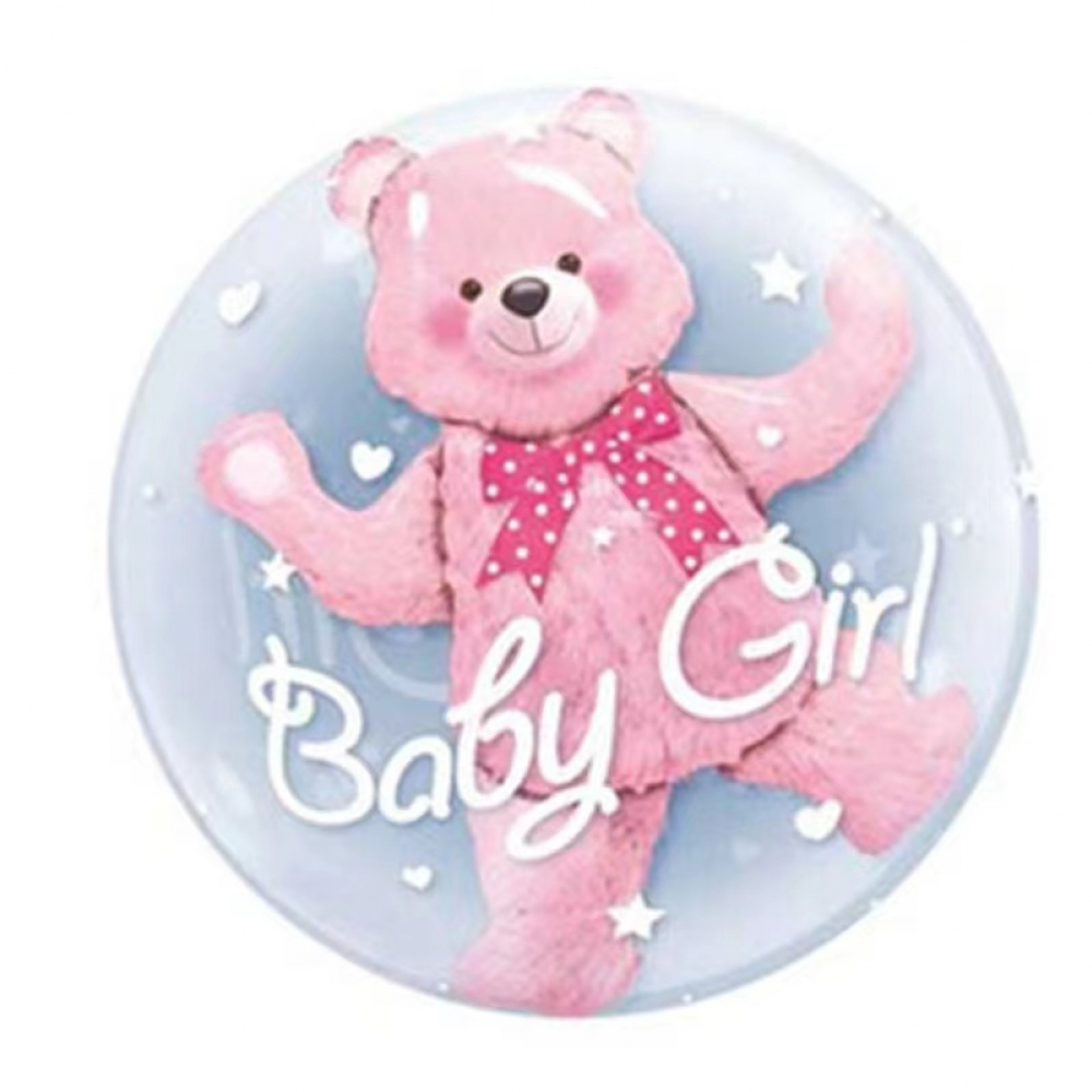 24 Inch Foil Bear in Bubble Balloon Pink