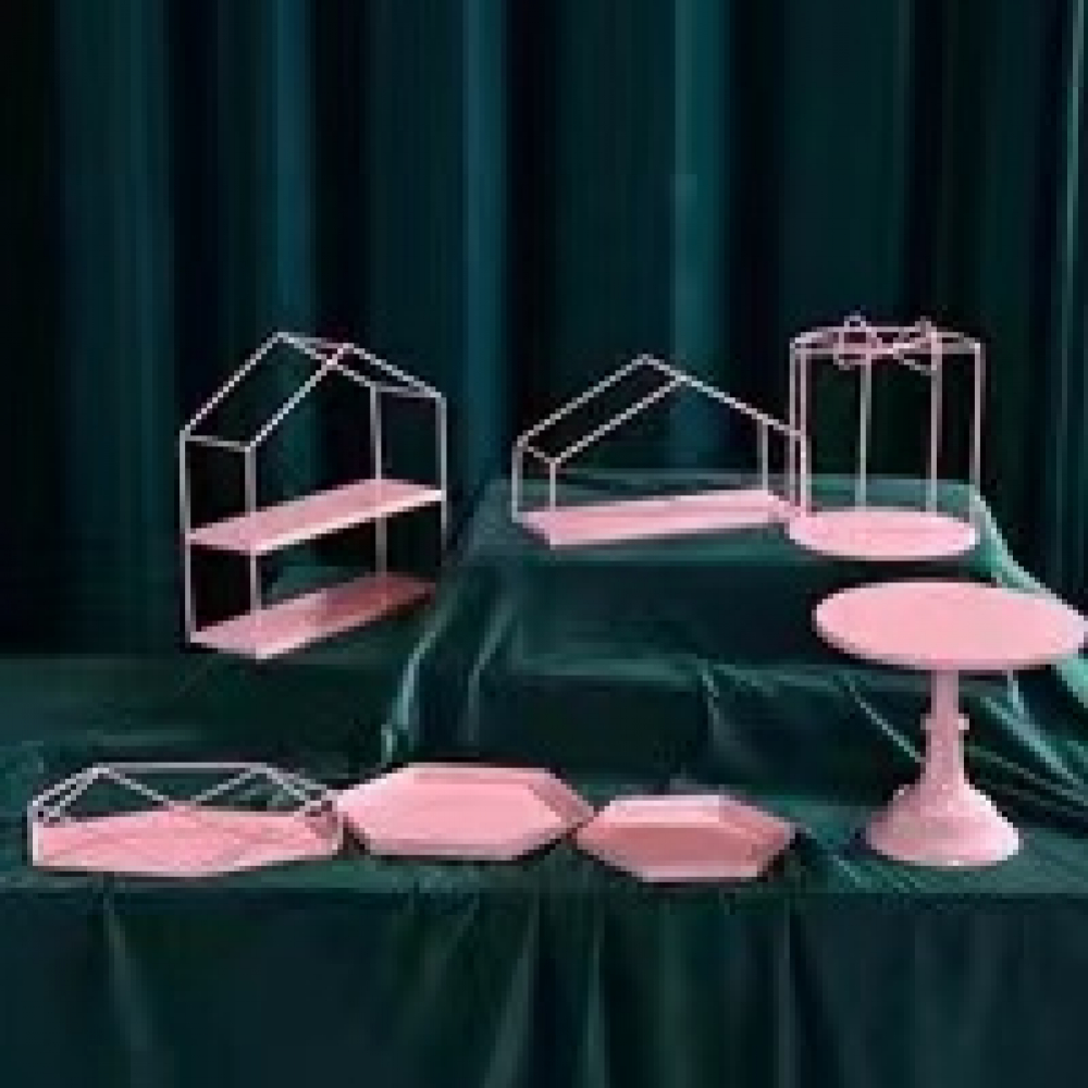 Metal Sheet Cake Stand Sets Pink (7PCS)