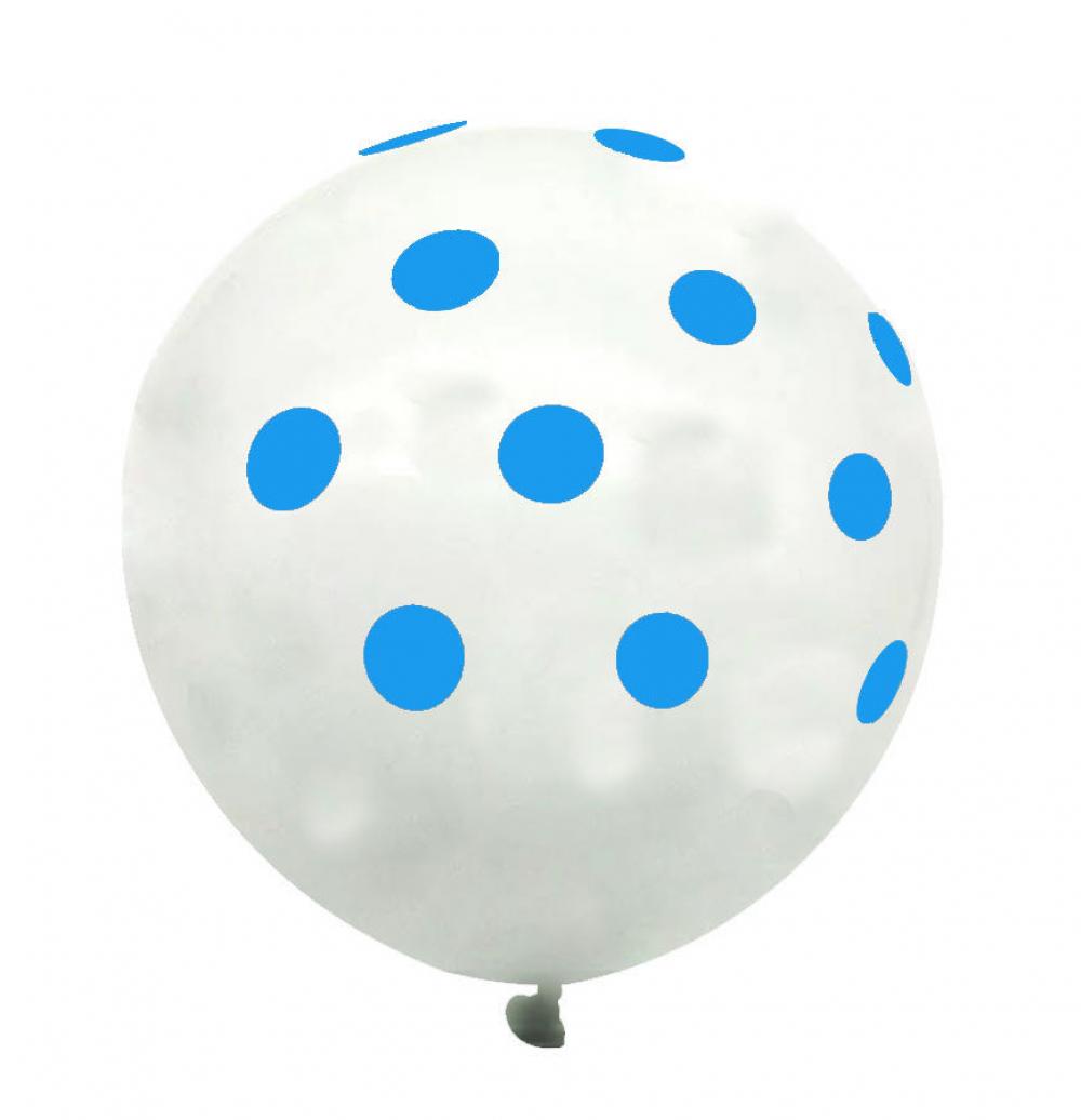 12 Inch Standard Polka Dot Balloons White Balloon Blue Dot (10PCS)