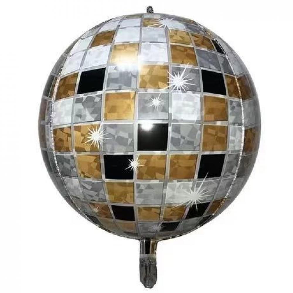 22 Inch Foil Balloon Black Gold Disco Ball