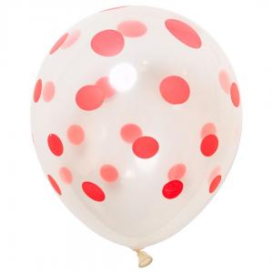 12 Inch Standard Polka Dot Balloons Clear Balloon Red Dot (100PCS)