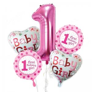 Foil Balloon Set 1st Birthday Pink (5PCS)