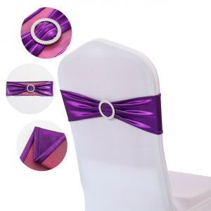 Stretch Metallic Chair Sash Band Purple