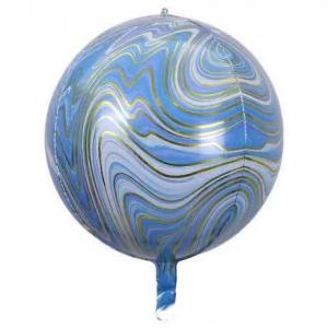 22 Inch 4D Marble Round Shape Foil Balloon Blue Gold (1PCS)