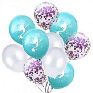 12 Inch Printed Balloon Mermaid Set Tiffany Blue (10PCS)